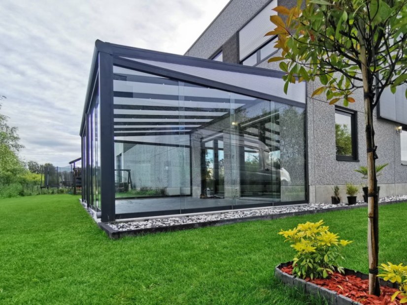 Masivní hliníková polykarbonátová pergola MB Line - krémová bílá - Rozměr: 406 x 200 cm