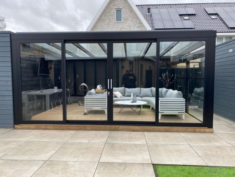 Masivní hliníková skleněná pergola MB Line - Rozměr: 406 x 250 cm, Barva: RAL 9001 krémová bílá