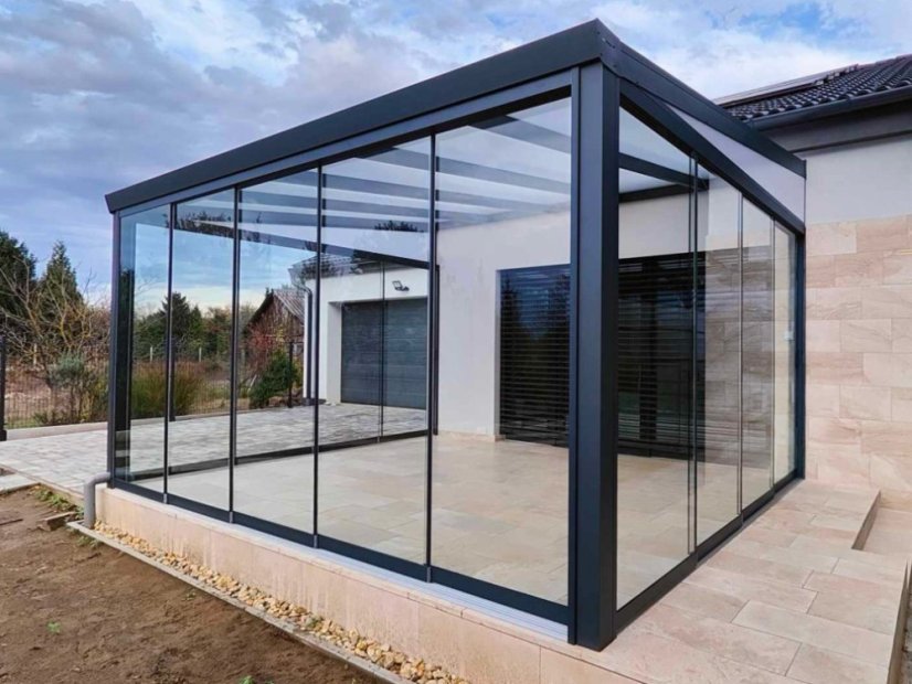 Masivní hliníková polykarbonátová pergola MB Line - krémová bílá - Rozměr: 406 x 200 cm