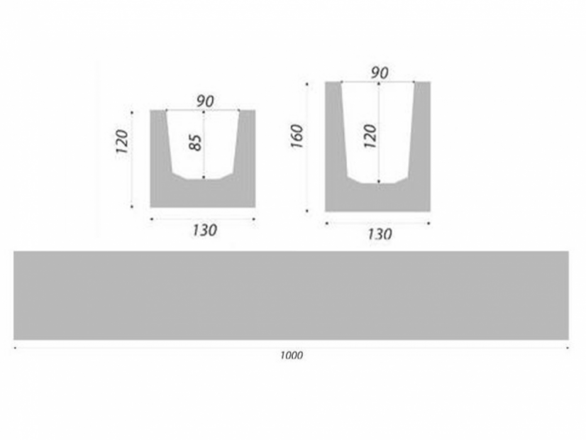 Betonový žlab A15 s pozinkovanou mříží - Rozměr: 1000 x 130 x 160 mm
