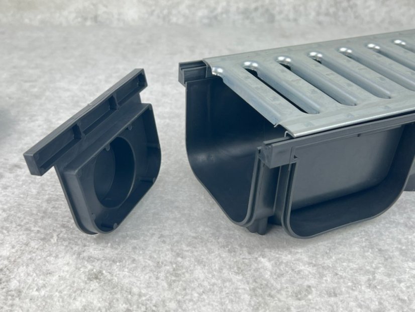 Plastový odtokový žlab A15 s pozinkovanou mříží (set 3 ks) - Rozměr: 1000 x 120 x 85 mm