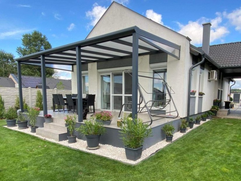 Masivní hliníková polykarbonátová pergola MB Line - krémová bílá - Rozměr: 406 x 200 cm