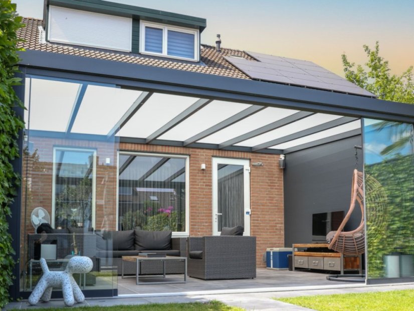 Masivní hliníková polykarbonátová pergola MB Line - krémová bílá - Rozměr: 406 x 200 cm