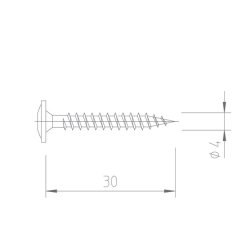 Upevňovací vrut V5143 - 4x30 mm - nerez A2, drážka Torx (balení 10 ks)