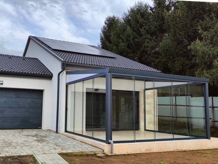 Masivní hliníková polykarbonátová pergola MB Line - krémová bílá - Rozměr: 406 x 200 cm
