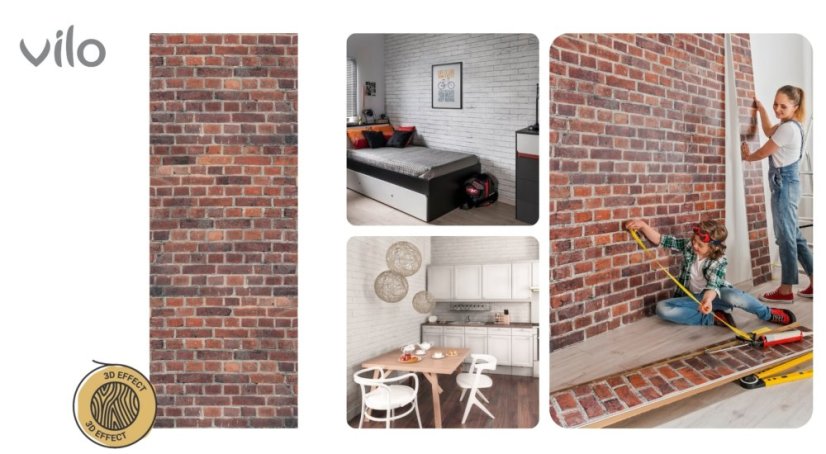 Interiérový obkladový panel Vilo MOTIVO Modern - Red Brick 3D