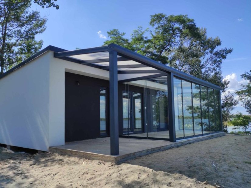 Masivní hliníková polykarbonátová pergola MB Line - krémová bílá - Rozměr: 406 x 200 cm