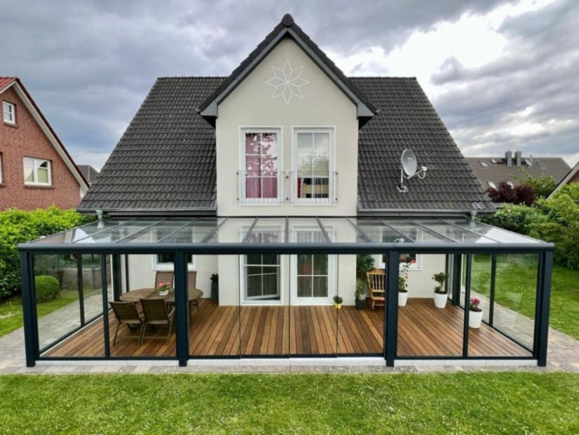 Masivní hliníková skleněná pergola MB Line - Rozměr: 406 x 250 cm, Barva: RAL 9001 krémová bílá
